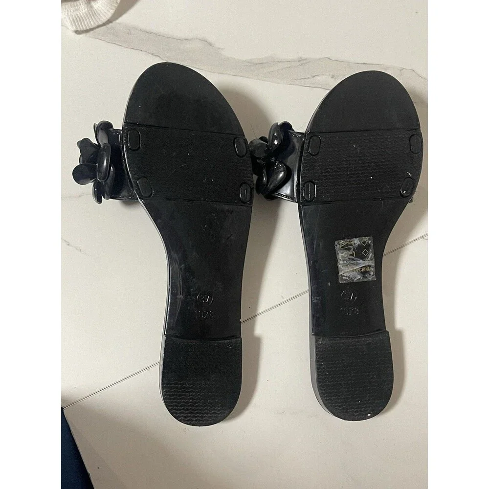 A.S.N.Y. Women's Black 3D Floral Jelly Slide Sandals